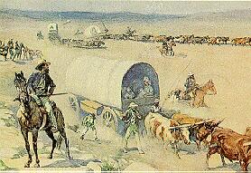 Drawing of wagon train