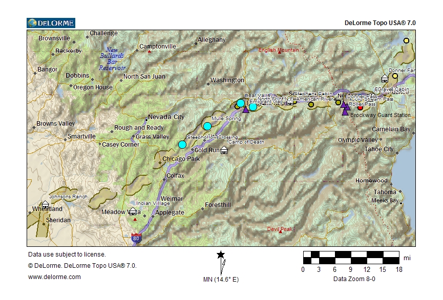 Map of Relief Route from Johnson’s Ranch to Donner Lake