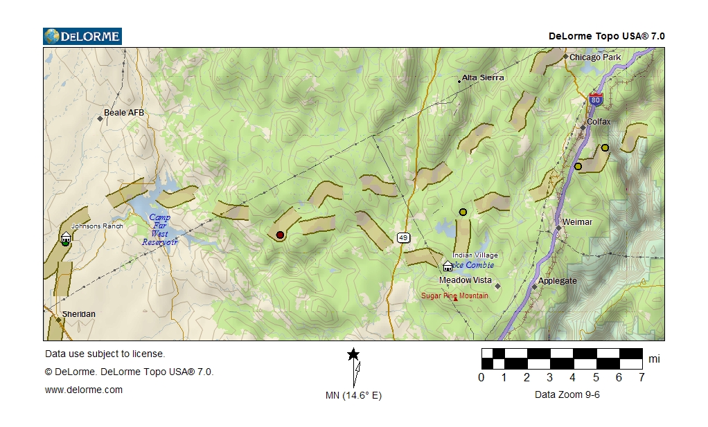 Map of Snowshoe Party route from North Fork canyon to Johnson’s Ranch