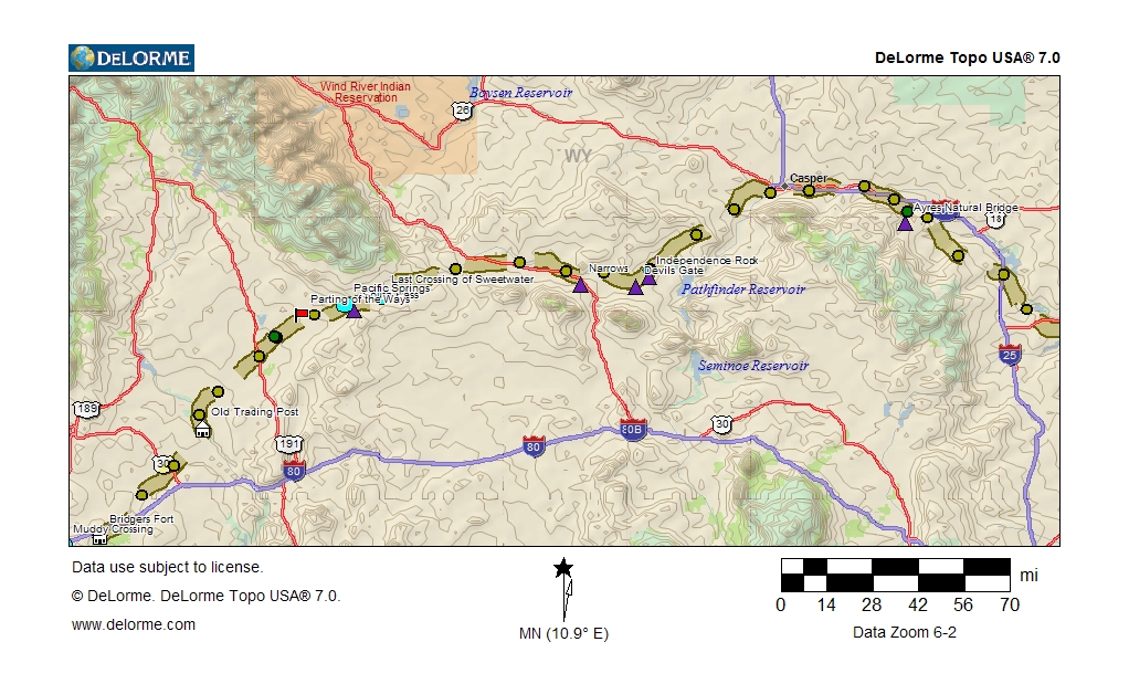 Map of trail from Red Hills to Bridger’s Fort, present Wyoming