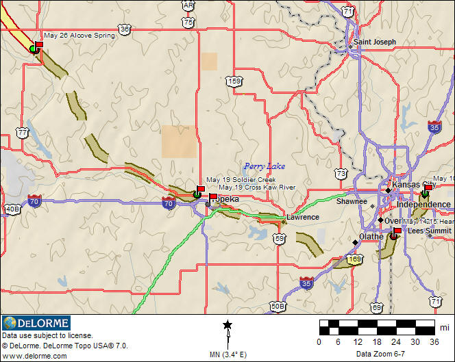 Map of the Trail from Independence to Alcove Springs